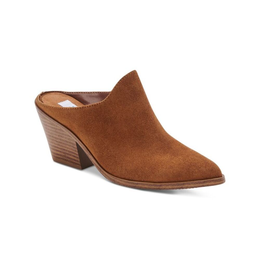 AQUA COLLEGE Womens Brown Nia Slip On Leather Heeled Mules Shoes 9.5 M